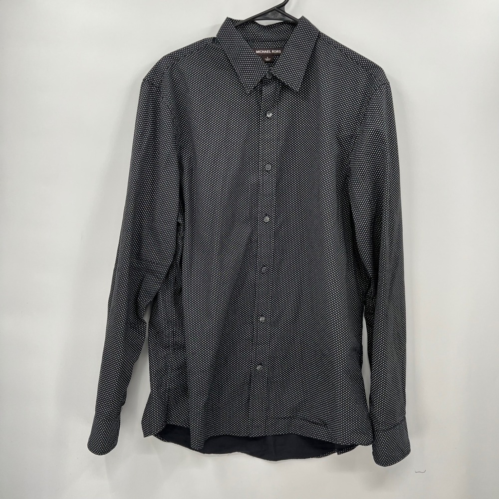 Michael Kors Large Button Down Shirt Mens Black White Micro Print Classic Fit